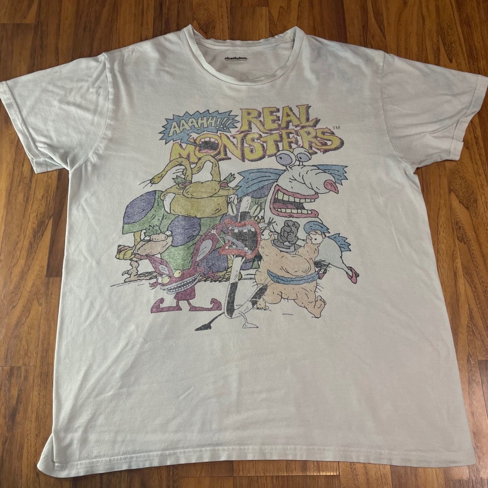 Nickelodeon Aaahh Real Monsters Shirt Mens XL White Graphic Tee 90s Cartoon